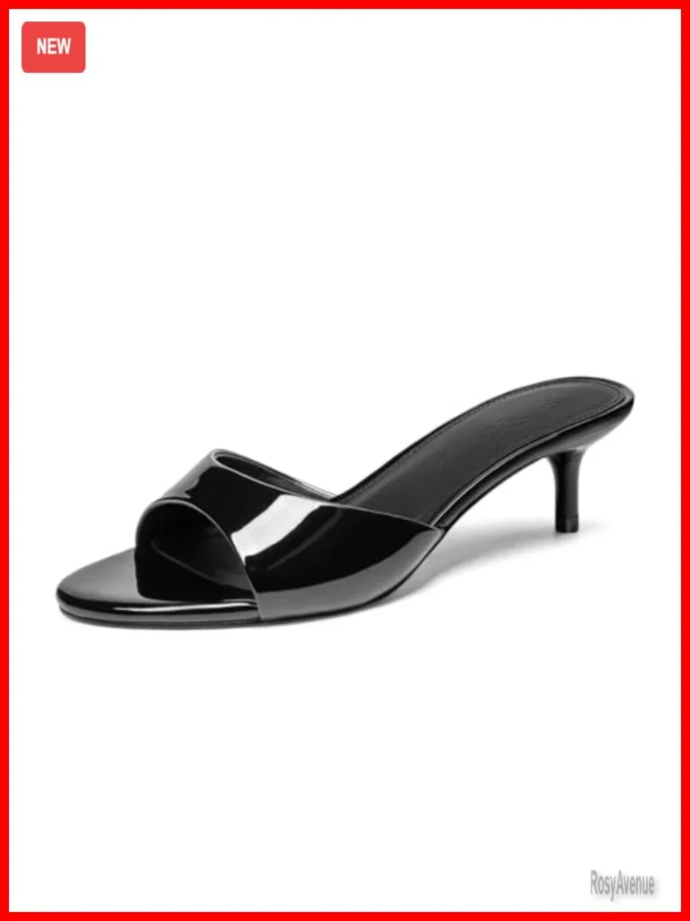 Open Toe Kitten Heels PU Leather Slip On Heeled Sandals Casual Dressy